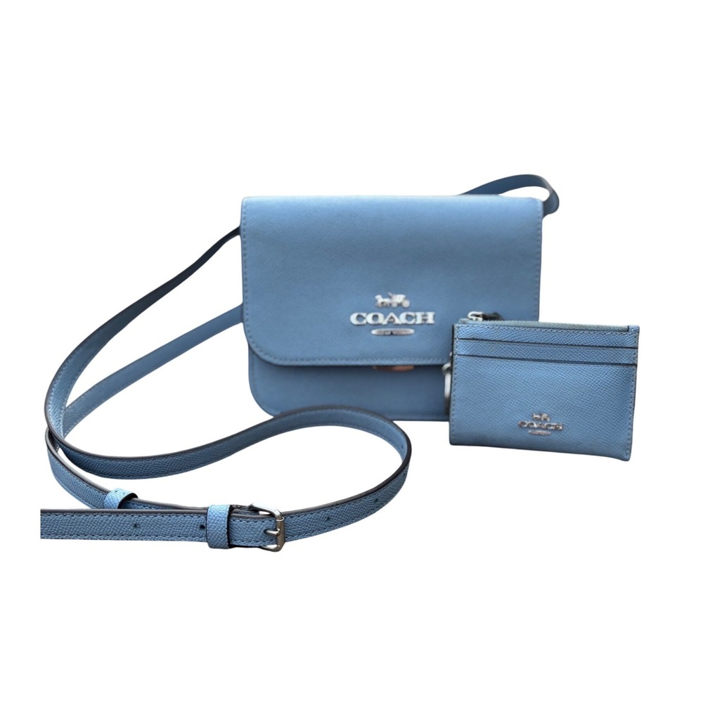 Coach C3426 Crossgrain Leather Crossbody Bag and Card Case Set Light Blue